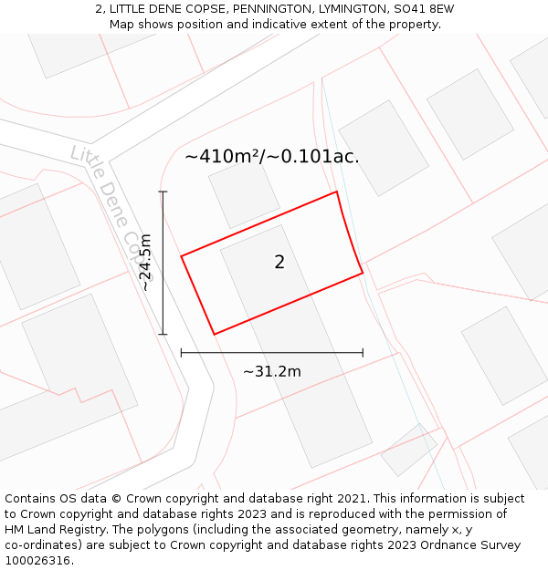 2, LITTLE DENE COPSE, PENNINGTON, LYMINGTON, SO41 8EW: Plot and title map