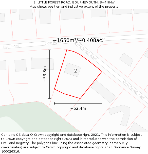 2, LITTLE FOREST ROAD, BOURNEMOUTH, BH4 9NW: Plot and title map