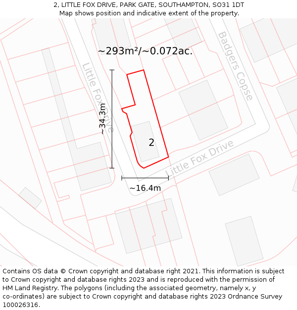 2, LITTLE FOX DRIVE, PARK GATE, SOUTHAMPTON, SO31 1DT: Plot and title map
