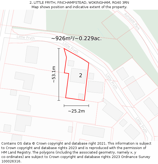 2, LITTLE FRYTH, FINCHAMPSTEAD, WOKINGHAM, RG40 3RN: Plot and title map