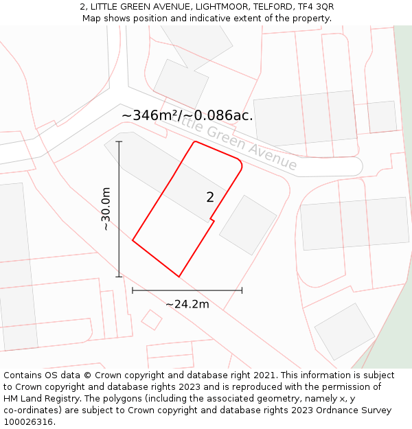 2, LITTLE GREEN AVENUE, LIGHTMOOR, TELFORD, TF4 3QR: Plot and title map
