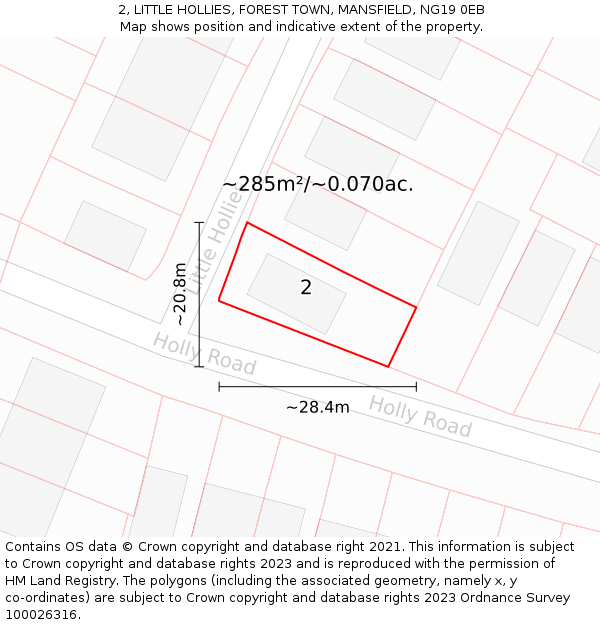 2, LITTLE HOLLIES, FOREST TOWN, MANSFIELD, NG19 0EB: Plot and title map