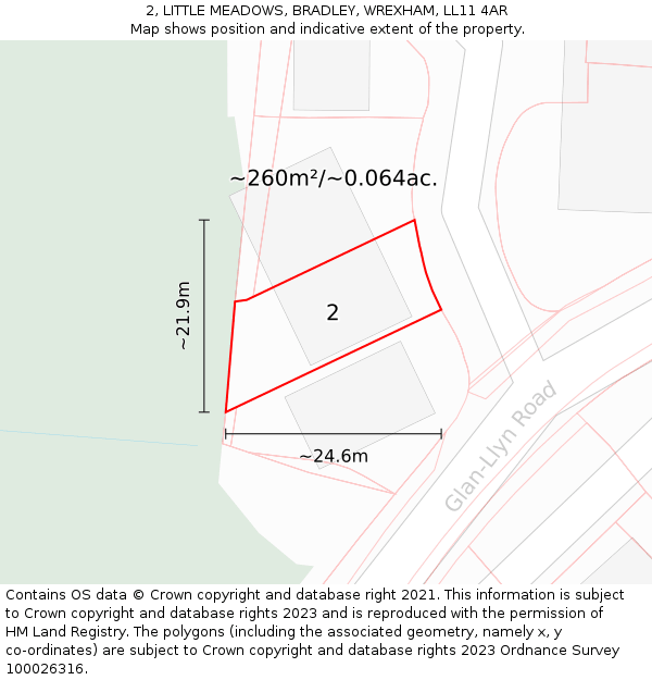 2, LITTLE MEADOWS, BRADLEY, WREXHAM, LL11 4AR: Plot and title map