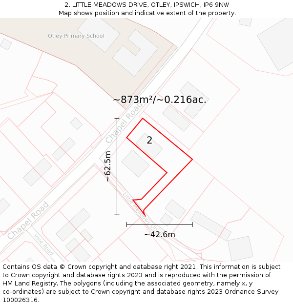 2, LITTLE MEADOWS DRIVE, OTLEY, IPSWICH, IP6 9NW: Plot and title map