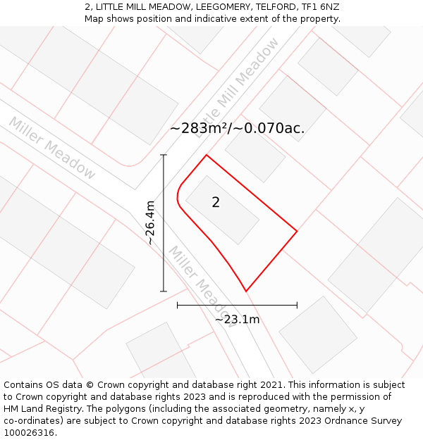 2, LITTLE MILL MEADOW, LEEGOMERY, TELFORD, TF1 6NZ: Plot and title map
