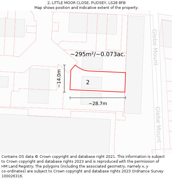 2, LITTLE MOOR CLOSE, PUDSEY, LS28 8FB: Plot and title map