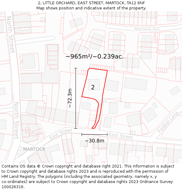 2, LITTLE ORCHARD, EAST STREET, MARTOCK, TA12 6NF: Plot and title map
