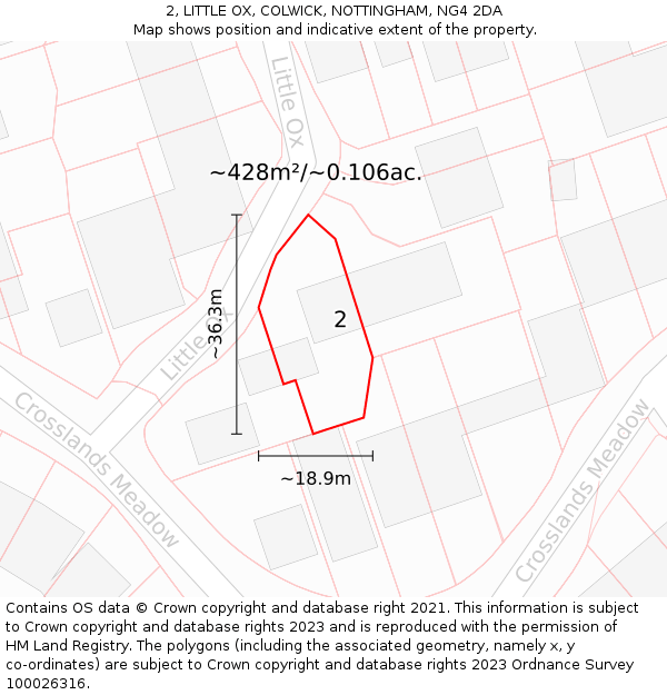 2, LITTLE OX, COLWICK, NOTTINGHAM, NG4 2DA: Plot and title map