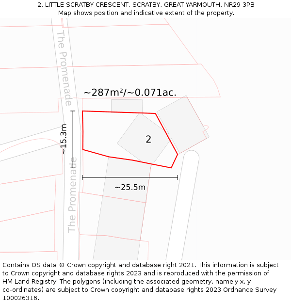 2, LITTLE SCRATBY CRESCENT, SCRATBY, GREAT YARMOUTH, NR29 3PB: Plot and title map