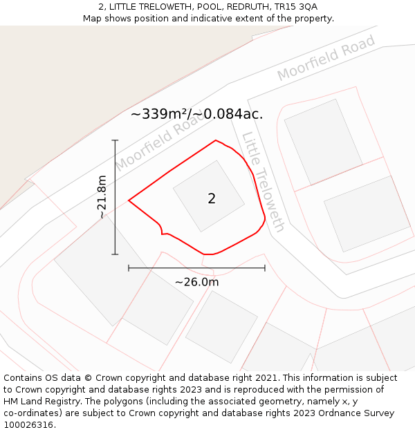 2, LITTLE TRELOWETH, POOL, REDRUTH, TR15 3QA: Plot and title map