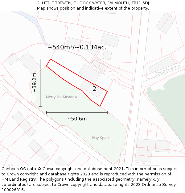 2, LITTLE TREWEN, BUDOCK WATER, FALMOUTH, TR11 5DJ: Plot and title map