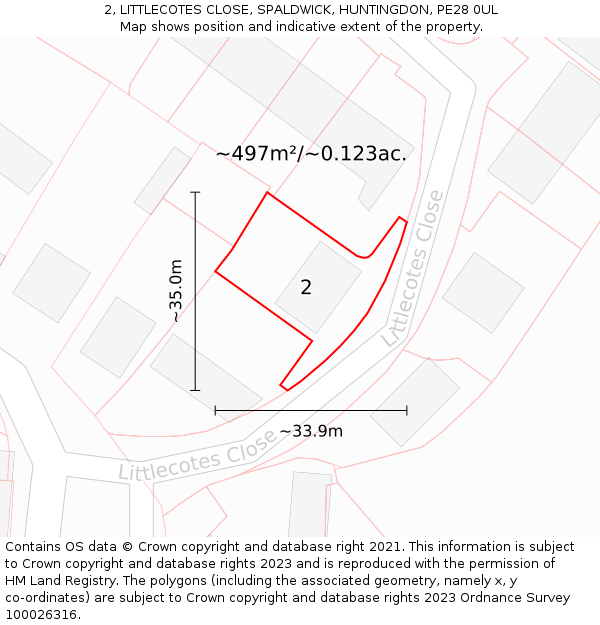2, LITTLECOTES CLOSE, SPALDWICK, HUNTINGDON, PE28 0UL: Plot and title map