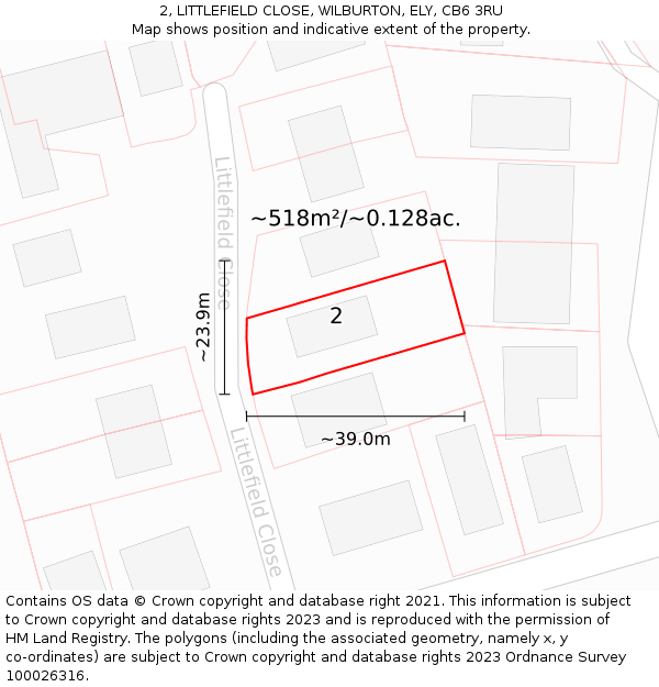 2, LITTLEFIELD CLOSE, WILBURTON, ELY, CB6 3RU: Plot and title map