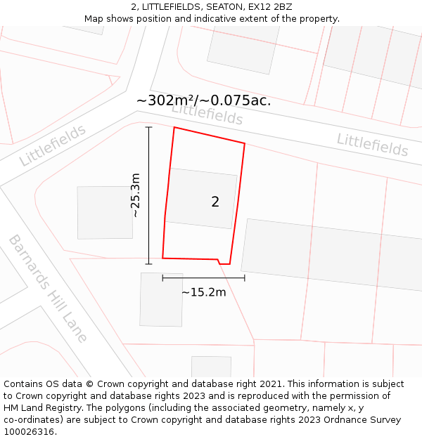 2, LITTLEFIELDS, SEATON, EX12 2BZ: Plot and title map