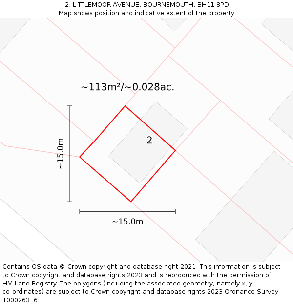 2, LITTLEMOOR AVENUE, BOURNEMOUTH, BH11 8PD: Plot and title map