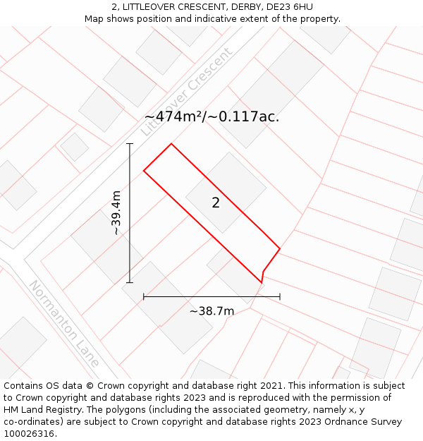 2, LITTLEOVER CRESCENT, DERBY, DE23 6HU: Plot and title map