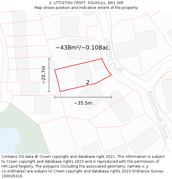 2, LITTLETON CROFT, SOLIHULL, B91 3XR: Plot and title map