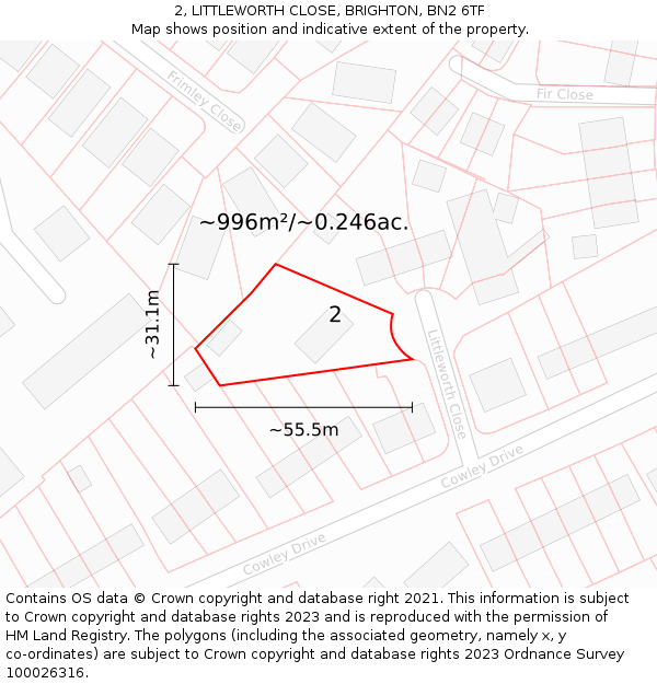 2, LITTLEWORTH CLOSE, BRIGHTON, BN2 6TF: Plot and title map