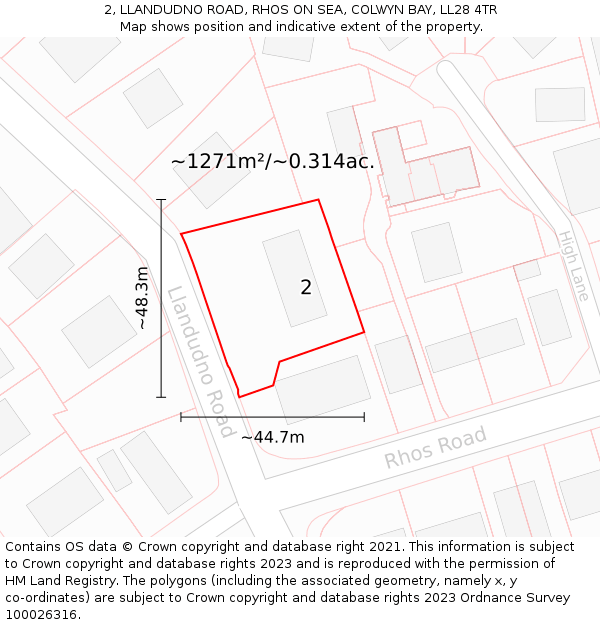 2, LLANDUDNO ROAD, RHOS ON SEA, COLWYN BAY, LL28 4TR: Plot and title map