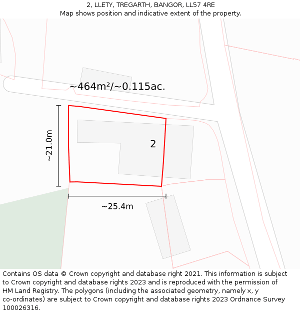 2, LLETY, TREGARTH, BANGOR, LL57 4RE: Plot and title map