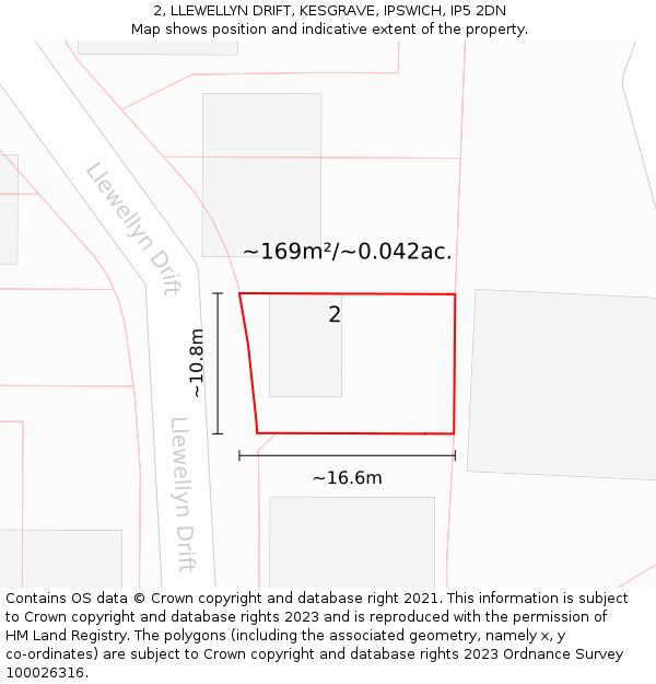 2, LLEWELLYN DRIFT, KESGRAVE, IPSWICH, IP5 2DN: Plot and title map