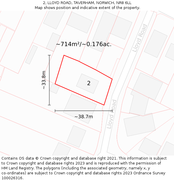 2, LLOYD ROAD, TAVERHAM, NORWICH, NR8 6LL: Plot and title map
