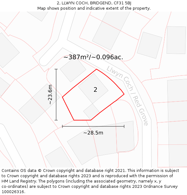 2, LLWYN COCH, BRIDGEND, CF31 5BJ: Plot and title map