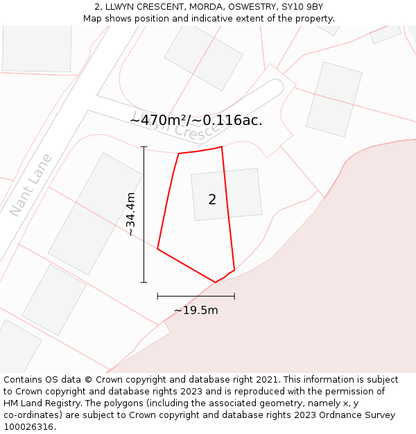 2, LLWYN CRESCENT, MORDA, OSWESTRY, SY10 9BY: Plot and title map