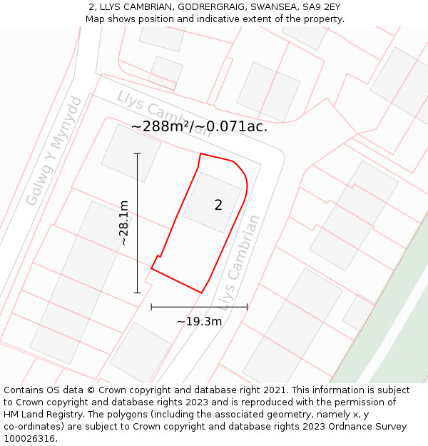 2, LLYS CAMBRIAN, GODRERGRAIG, SWANSEA, SA9 2EY: Plot and title map