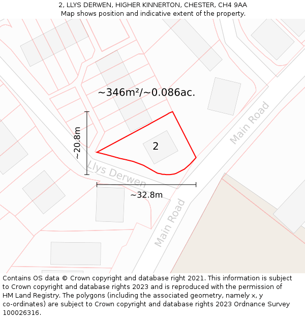 2, LLYS DERWEN, HIGHER KINNERTON, CHESTER, CH4 9AA: Plot and title map