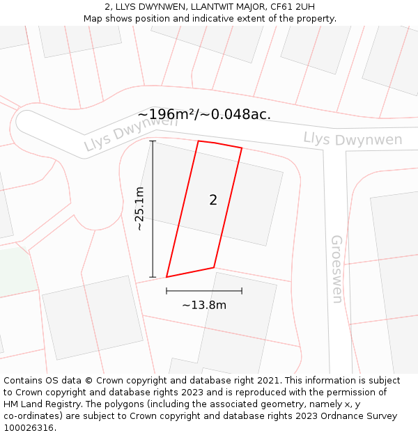 2, LLYS DWYNWEN, LLANTWIT MAJOR, CF61 2UH: Plot and title map