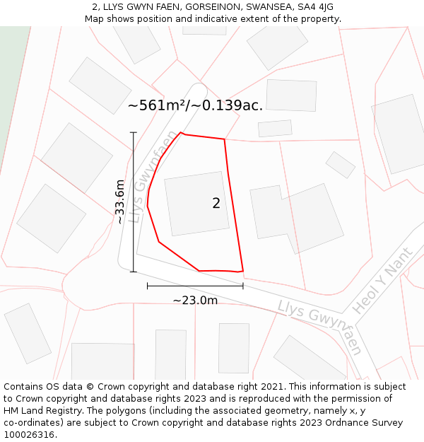 2, LLYS GWYN FAEN, GORSEINON, SWANSEA, SA4 4JG: Plot and title map