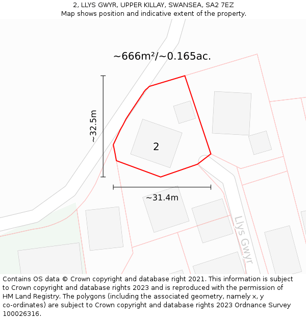 2, LLYS GWYR, UPPER KILLAY, SWANSEA, SA2 7EZ: Plot and title map