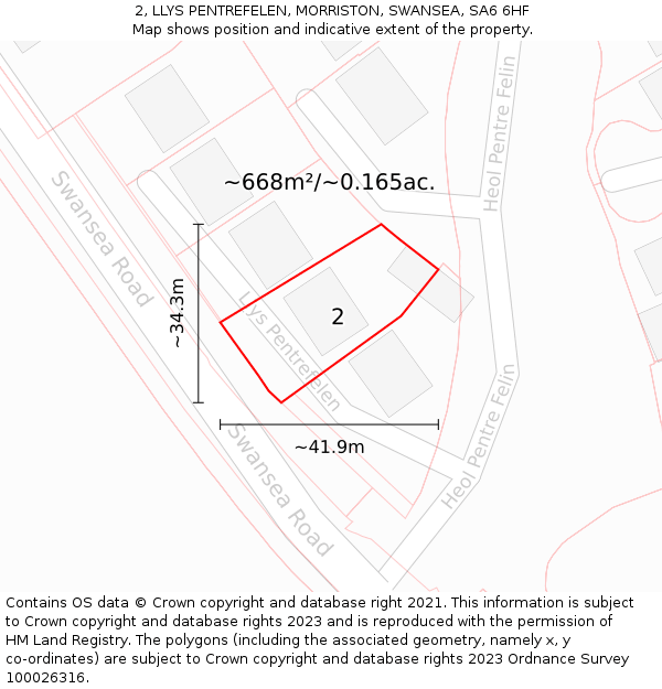 2, LLYS PENTREFELEN, MORRISTON, SWANSEA, SA6 6HF: Plot and title map