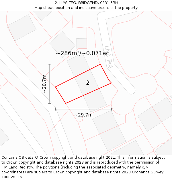 2, LLYS TEG, BRIDGEND, CF31 5BH: Plot and title map
