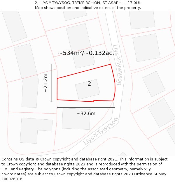 2, LLYS Y TYWYSOG, TREMEIRCHION, ST ASAPH, LL17 0UL: Plot and title map