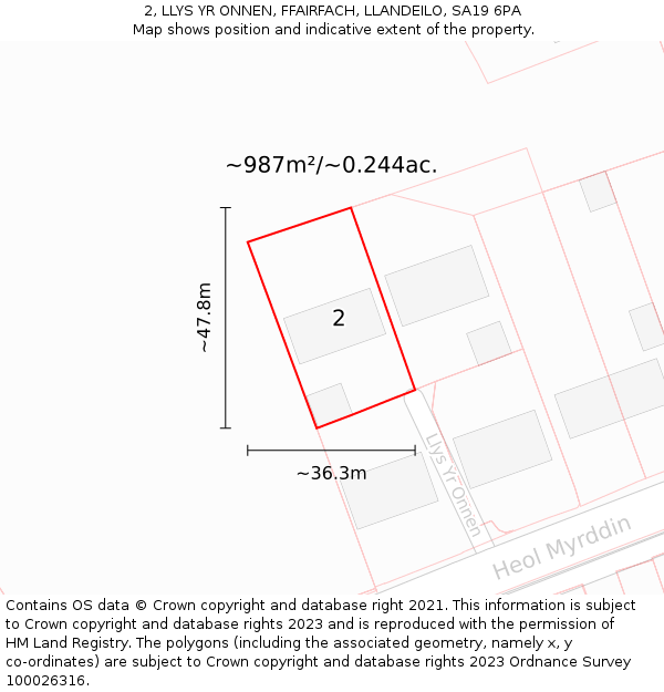 2, LLYS YR ONNEN, FFAIRFACH, LLANDEILO, SA19 6PA: Plot and title map