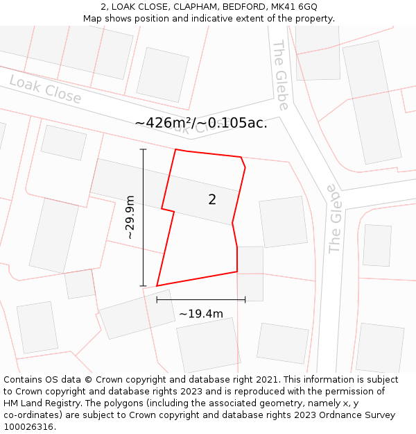 2, LOAK CLOSE, CLAPHAM, BEDFORD, MK41 6GQ: Plot and title map