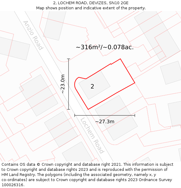 2, LOCHEM ROAD, DEVIZES, SN10 2GE: Plot and title map