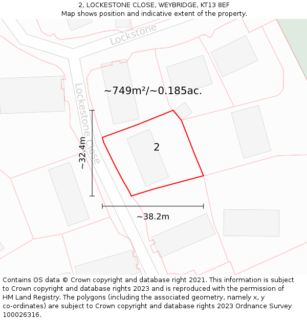 2, LOCKESTONE CLOSE, WEYBRIDGE, KT13 8EF: Plot and title map