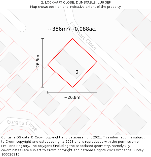 2, LOCKHART CLOSE, DUNSTABLE, LU6 3EF: Plot and title map