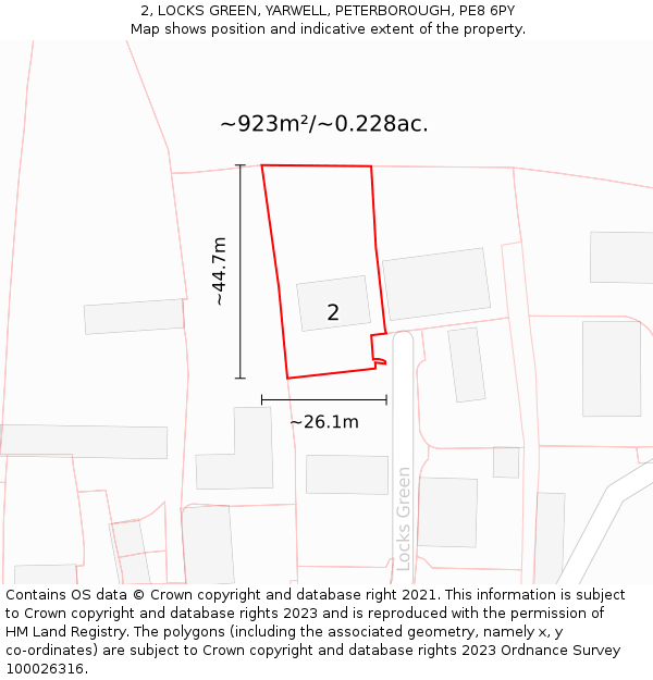 2, LOCKS GREEN, YARWELL, PETERBOROUGH, PE8 6PY: Plot and title map