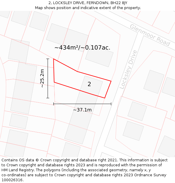 2, LOCKSLEY DRIVE, FERNDOWN, BH22 8JY: Plot and title map