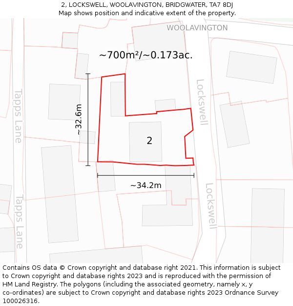 2, LOCKSWELL, WOOLAVINGTON, BRIDGWATER, TA7 8DJ: Plot and title map