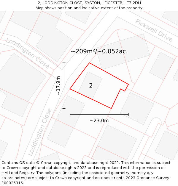 2, LODDINGTON CLOSE, SYSTON, LEICESTER, LE7 2DH: Plot and title map