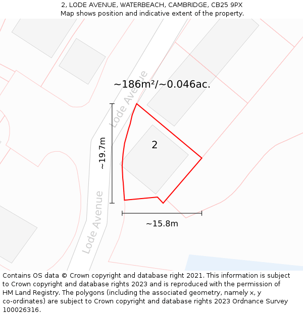 2, LODE AVENUE, WATERBEACH, CAMBRIDGE, CB25 9PX: Plot and title map