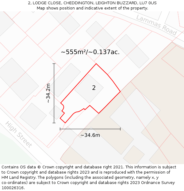 2, LODGE CLOSE, CHEDDINGTON, LEIGHTON BUZZARD, LU7 0US: Plot and title map