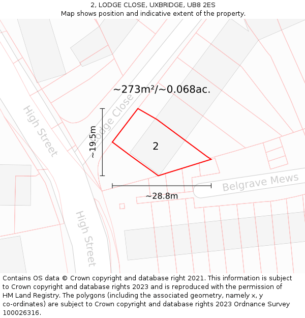 2, LODGE CLOSE, UXBRIDGE, UB8 2ES: Plot and title map