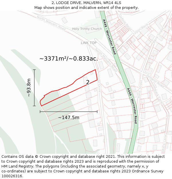 2, LODGE DRIVE, MALVERN, WR14 4LS: Plot and title map
