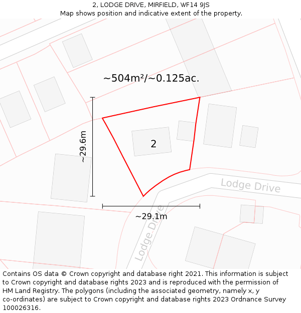 2, LODGE DRIVE, MIRFIELD, WF14 9JS: Plot and title map
